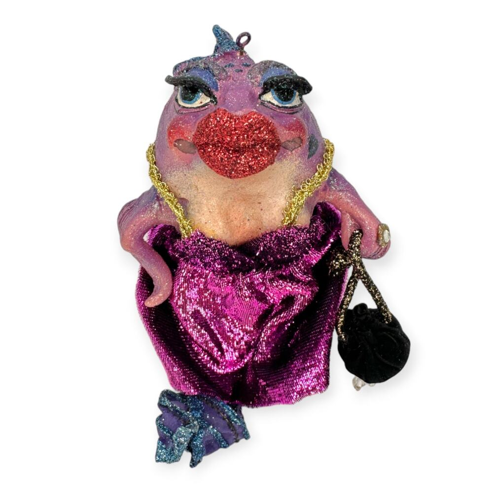 *Vintage DECEMBER DIAMONDS ORNAMENT LOLA the LADYFISH KISSING FISH HOT PINK GOWN